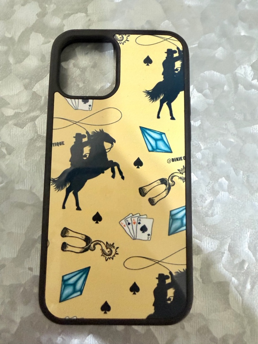 Phone Case with Cowboy & Playing Card Design - Yellow